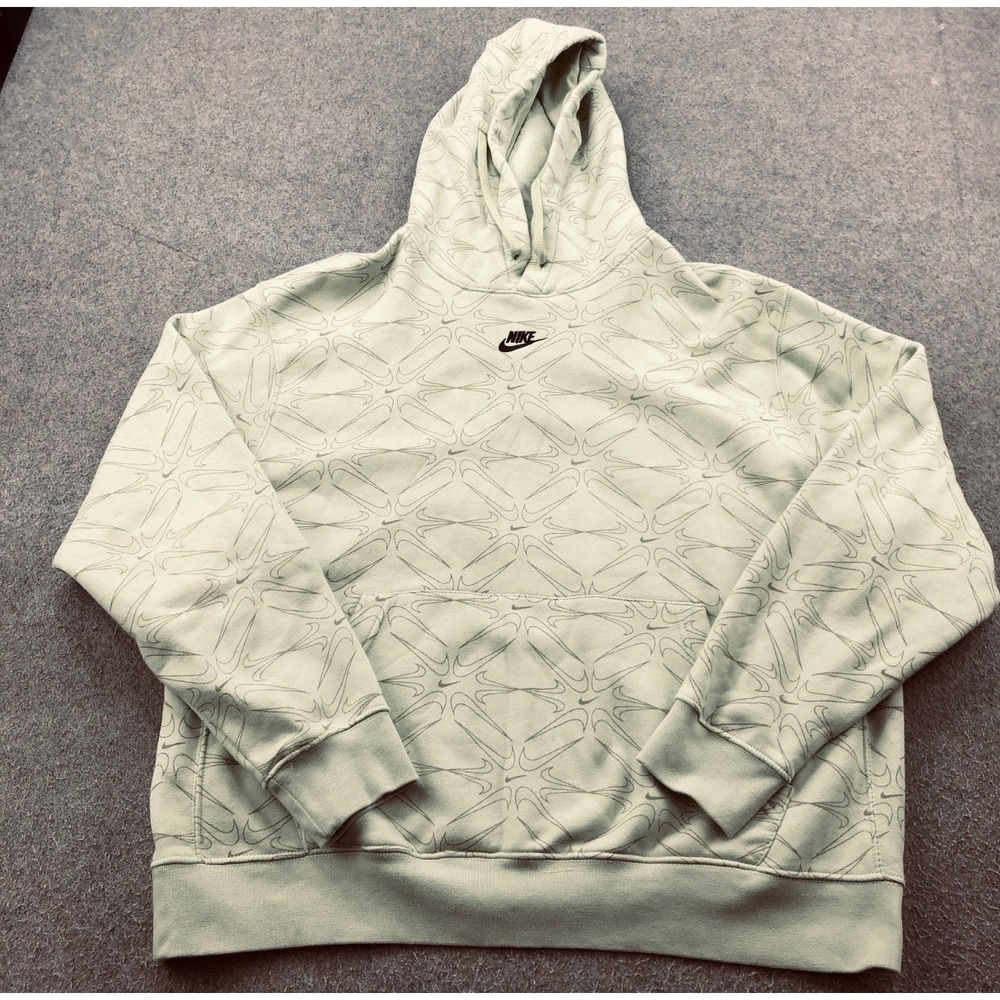 Nike Hoodie Sweatshirt Mens XL Light Green Allover Swoosh Print Pullover